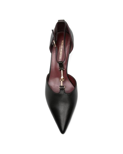 SERGIO MORETTI FIRENZE Black T-Bar Pointed-Toe Pumps