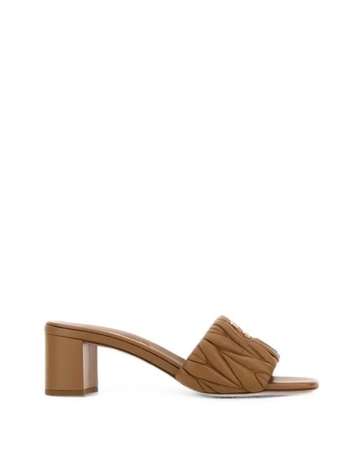 Miu Miu Natural Matelassé Leather Heeled Sandals