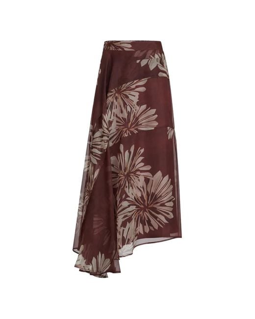 Brunello Cucinelli Brown Bloom Printed Skirt