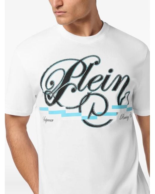 Philipp Plein Coursive Border T-Shirt in het White voor heren