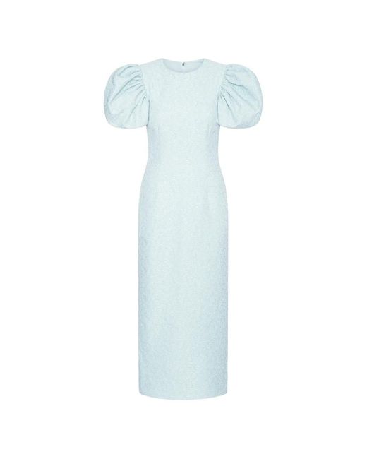 ROTATE BIRGER CHRISTENSEN Blue Chic Jacquard Midi Dress With Puff Sleeves