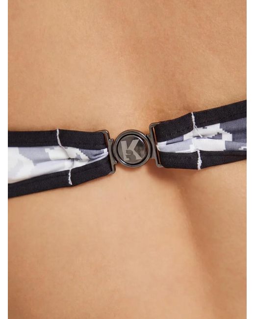 Karl Lagerfeld Natural Monogram-Print Halterneck Bikini Top