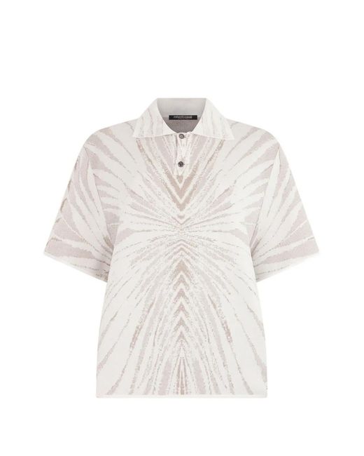 Roberto Cavalli White Ray-Print Polo Shirt for men