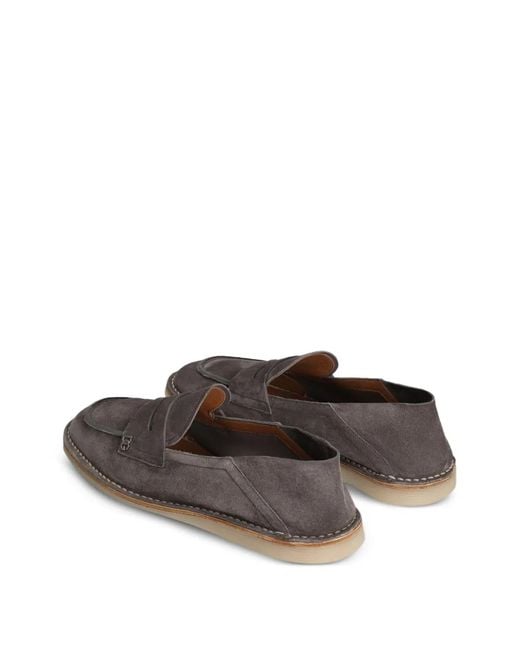 Dolce & Gabbana Gray Logo-Plaque Penny Loafers for men