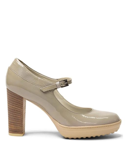 Tod's White Block-Heel Buckle-Strap Heeled Pumps