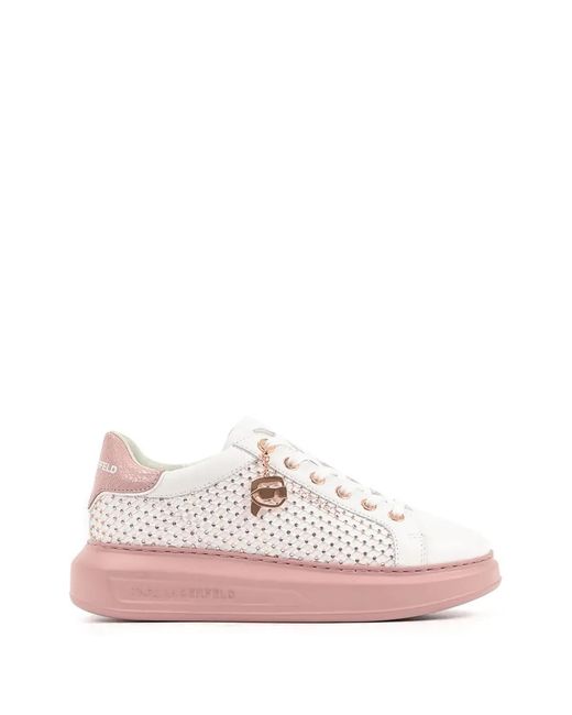 Karl Lagerfeld Pink Crystal-Embellished Leather Sneakers