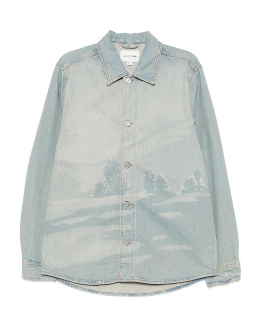 Lacoste Blue Landscape-Motif Denim Shirt Jacket for men