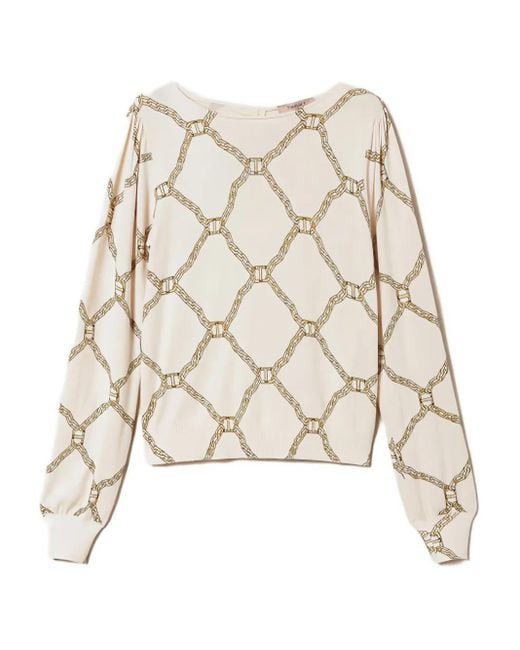 Twinset Natural Pullover mit Ketten-Print