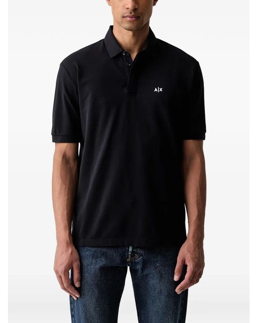 ARMANI EXCHANGE Black Logo-Print Piqué Polo Shirt for men