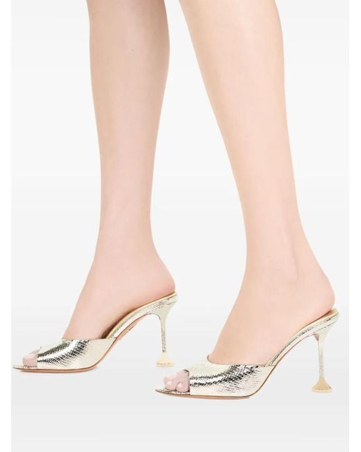 Aquazzura White Metallic Leather Open-Toe Mules