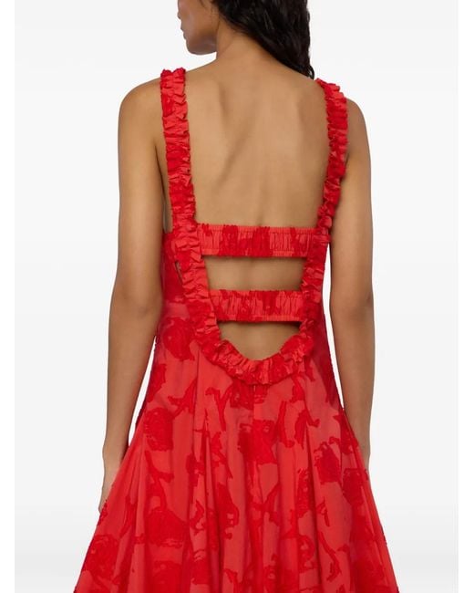Ganni Red Fil-Coupé Balloon-Hem Dress