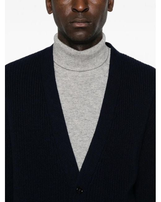 Lardini Blue Ribbed-Knit V-Neck Cardigan for men