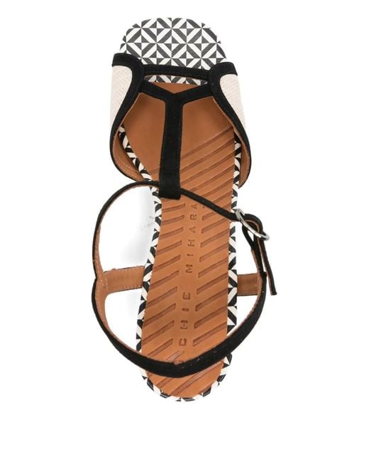 Chie Mihara Black Lupika T-Strap Patterned Sandals