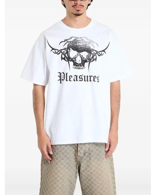 Pleasures White Skull-Graphic T-Shirt for men