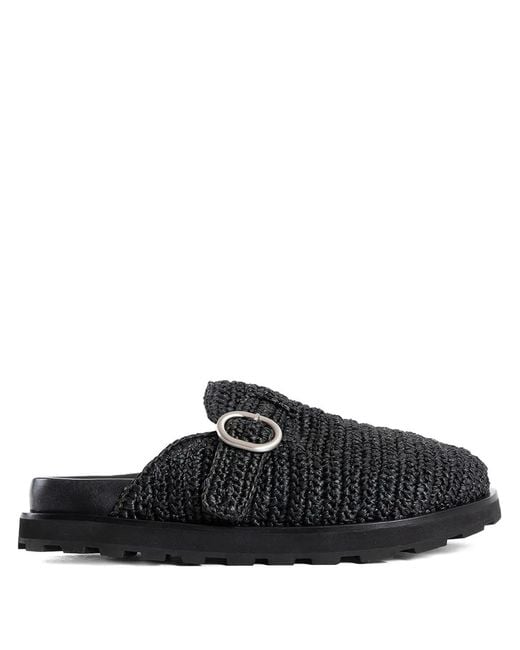 Jil Sander Black Buckle Raffia Clogs for men