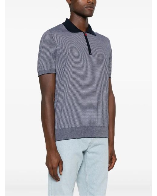 Kiton Blue Striped Cotton Polo Shirt for men