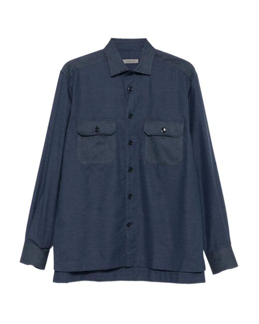 Camicia A Maniche Lunghe Con Tasca di Corneliani in Blue da Uomo