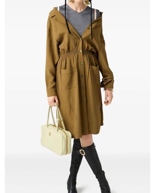 Miu Miu Natural Sablé Button-Front Smocked Dress
