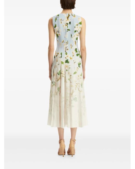 Oscar de la Renta White Kleid Mit Blumen-Print