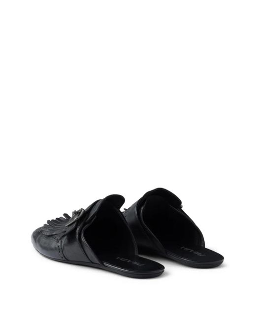 Prada Black Shuffle Fringed Leather Mules for men