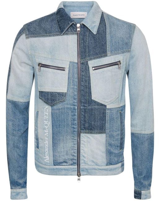 Veste en jean à design patchwork Alexander McQueen pour homme en coloris  Bleu | Lyst