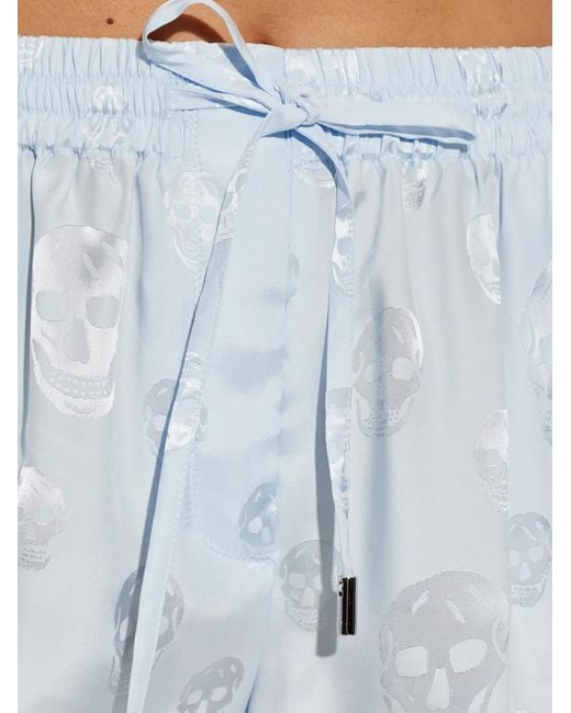 McQueen Blue Skull-Print Drawstring Shorts
