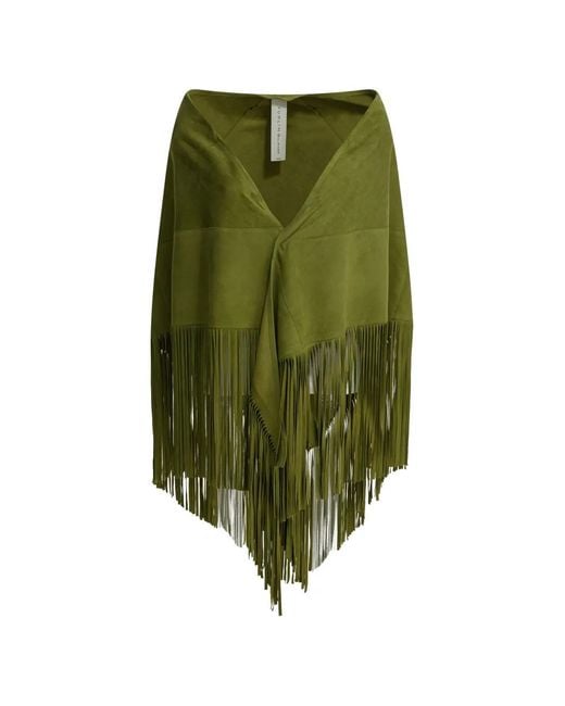 FURLING BY GIANI Green Fringe-Trimmed Suede Scarf