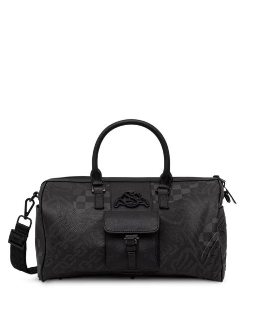 Sprayground Black Check-Pattern Logo-Patch Holdall