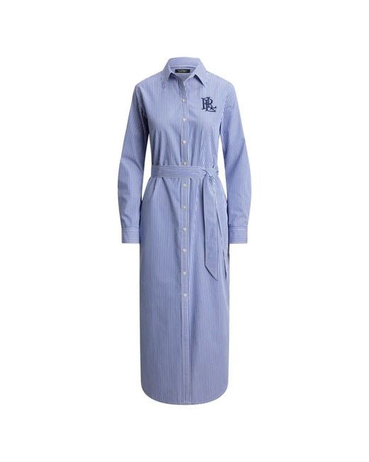 Ralph Lauren Blue Striped Belted Midi Shirt Dress