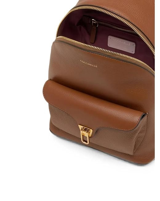 Coccinelle Brown Beat Generation Logo-Print Pebbled-Leather Backpack