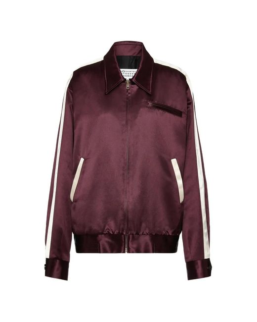 Maison Margiela Purple Stripe-Detail Satin Bomber Jacket