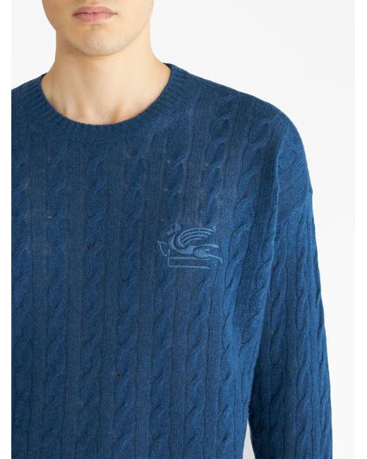 Etro Blue Cable-Knit Cashmere Jumper for men