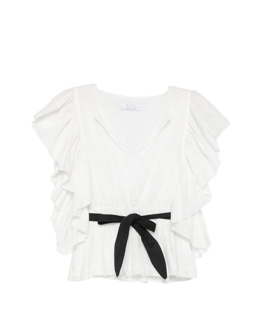 Kaos White Ruffled Belted Blouse