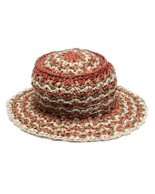 Alberta Ferretti Brown Crochet-Knit Raffia Hat