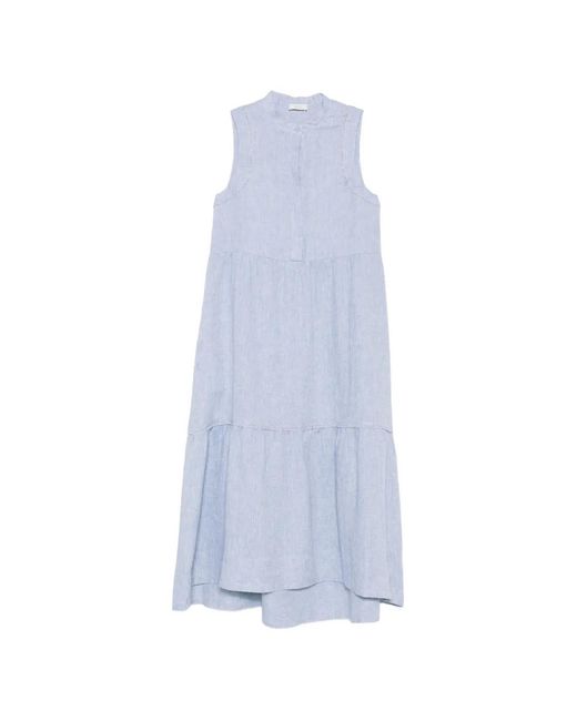 Peserico Blue Robe Mi-Longue Sans Manches À Volants Superposés