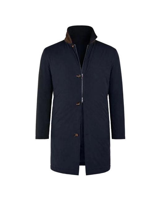 Kiton Blue Zip-Up Overcoat for men