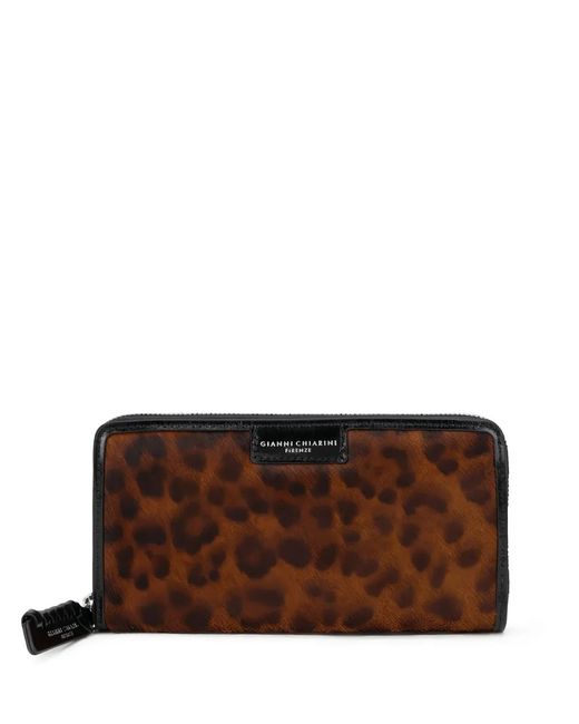 Gianni Chiarini Brown Leopard-Print Zip-Around Wallet