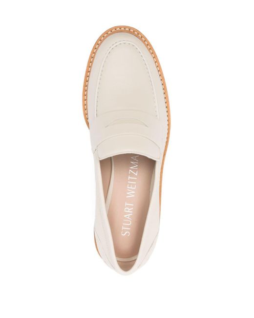 Stuart Weitzman Natural Penny-slot Leather Loafers