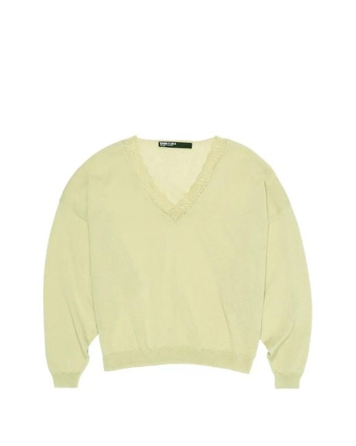 Bimba Y Lola Yellow Lace-Trim V-Neck Top