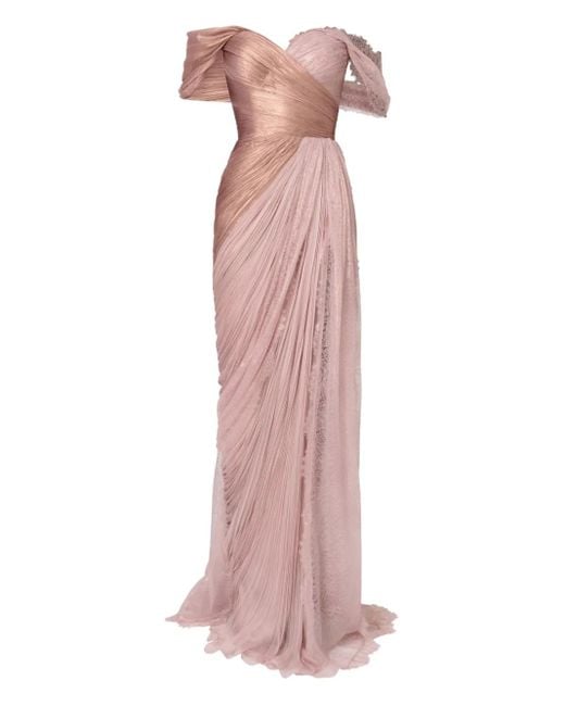 IRIS SERBAN Pink Spitzen-Maxikleid Im Metallic-Look Mit Falten
