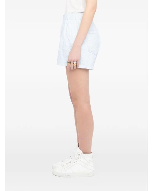 Zadig & Voltaire Blue Pax Crinkled Leather Shorts