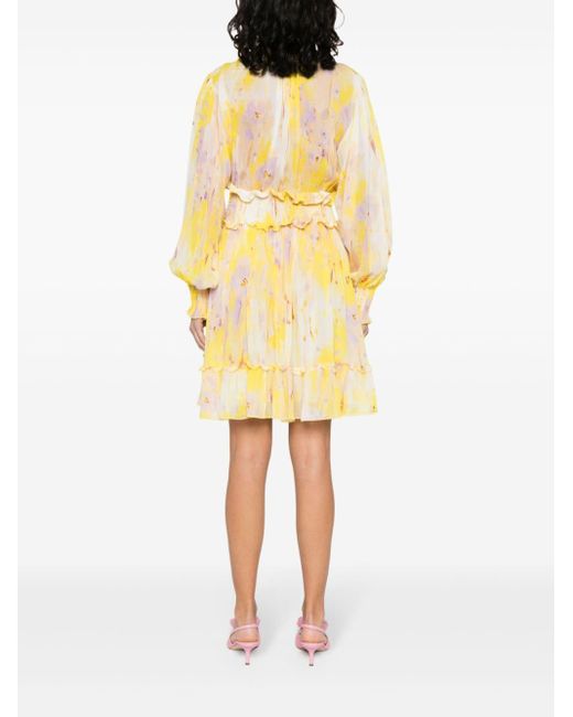 MSGM Yellow Floral Sheer Mini Dress