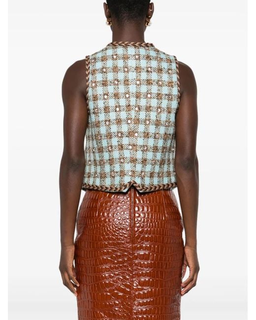 GIUSEPPE DI MORABITO Blue Checked-Pattern Embellished Vest