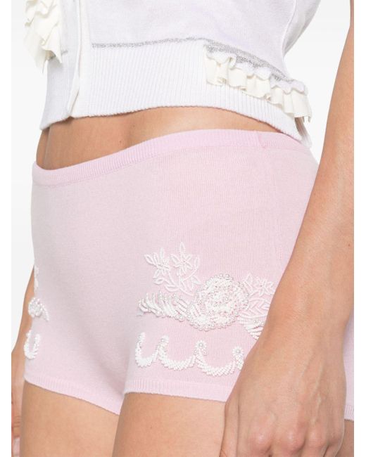 Versace Pink Bead-detailing Knitted Mini Shorts
