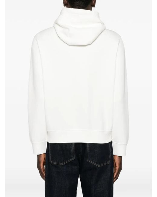 Emporio Armani White Logo-Patch Drawstring Hoodie for men