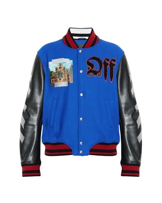 Off-White c/o Virgil Abloh Blue Embroidery-Logo Bomber Jacket for men