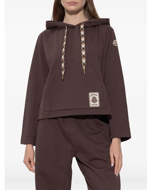 Moncler Brown Logo-Patch Drawstring Hoodie