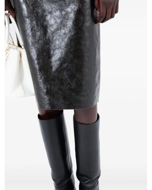 Jupe Mi-Longue En Cuir À Effet Craquelé Prada en coloris Black