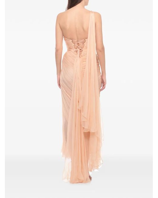 Maria Lucia Hohan White Florencia Plissé One-Shoulder Gown