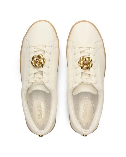 MICHAEL Michael Kors White Flower-Detail Leather Sneakers